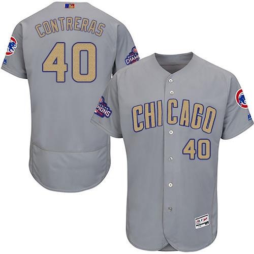 Cubs #40 Willson Contreras Grey Flexbase Authentic Gold Program Stitched MLB Jersey - Click Image to Close